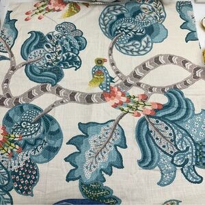 Braemore Henretta Turquoise Blue Floral Bird Linen Blend